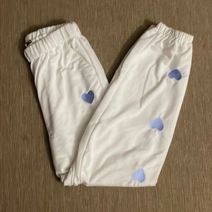 NEW WHITE SWEAT PANTS WITH PURPLE HEARTS